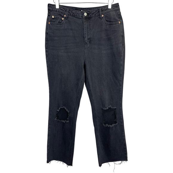 Avec Les Filles Black Distressed High Rise Jeans 31 New Straight Leg Cropped NWT - Picture 2 of 5